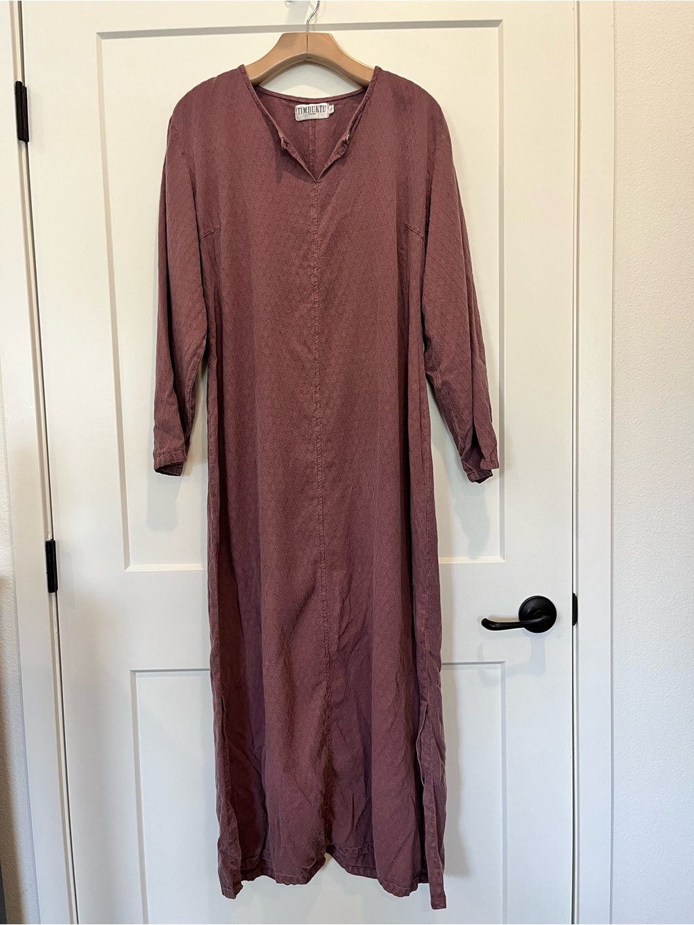 Timbuktu Station embroidered maxi side slit Lagenlook boho Beachy hippie dress L